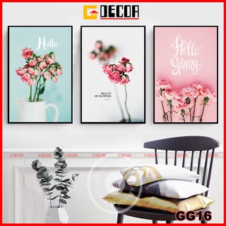 Tranh treo tường canvas khung gỗ 3 bức hiện đại tranh hoa lá trang trí phòng khách, phòng ngủ spa 16