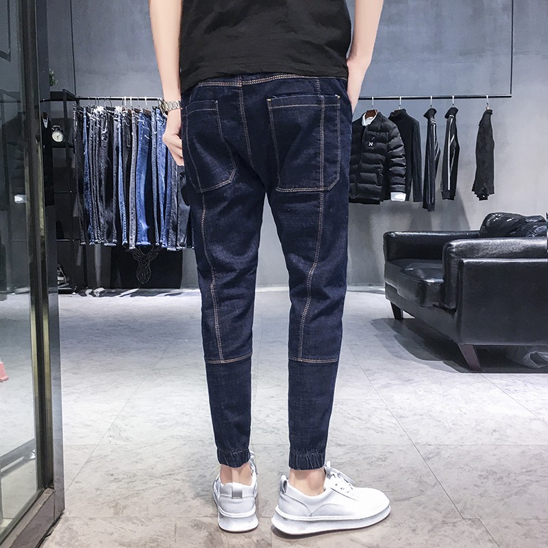 Thời Trang Quần Jeans Form Rộng Lưng Thun Cột Dây Cho Nam