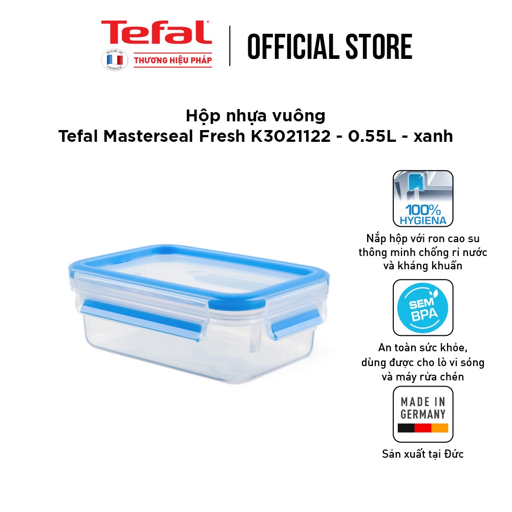 [LIFEMC11BPC -8% đơn 350K] Hộp nhựa vuông Tefal Masterseal Fresh K3021122 - 0.55L - xanh