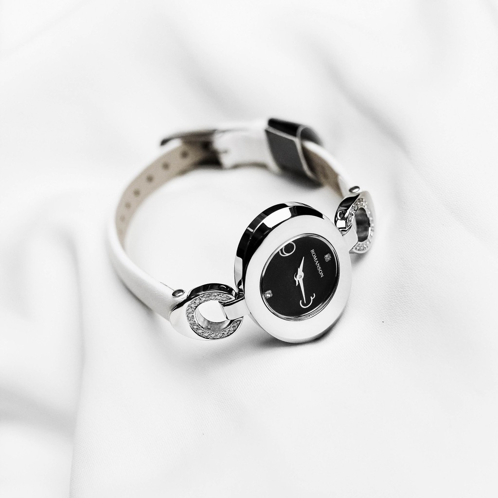 Đồng hồ Romanson Watch RN0391CLWBK nữ mặt nhỏ đính đá kính chống xước, máy Thụy Sĩ chống nước, dây da cao cấp chính hãng