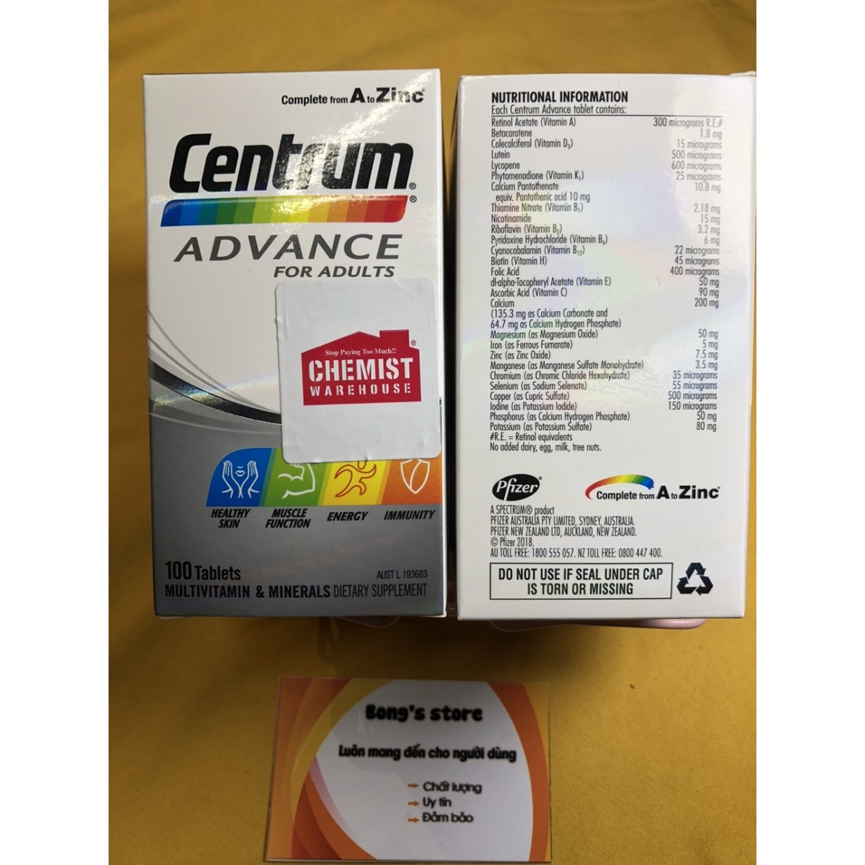 Viên uống bổ sung Vitamin tổng hợp Centrum Advance Úc 50 viên cho người già và trung niên
