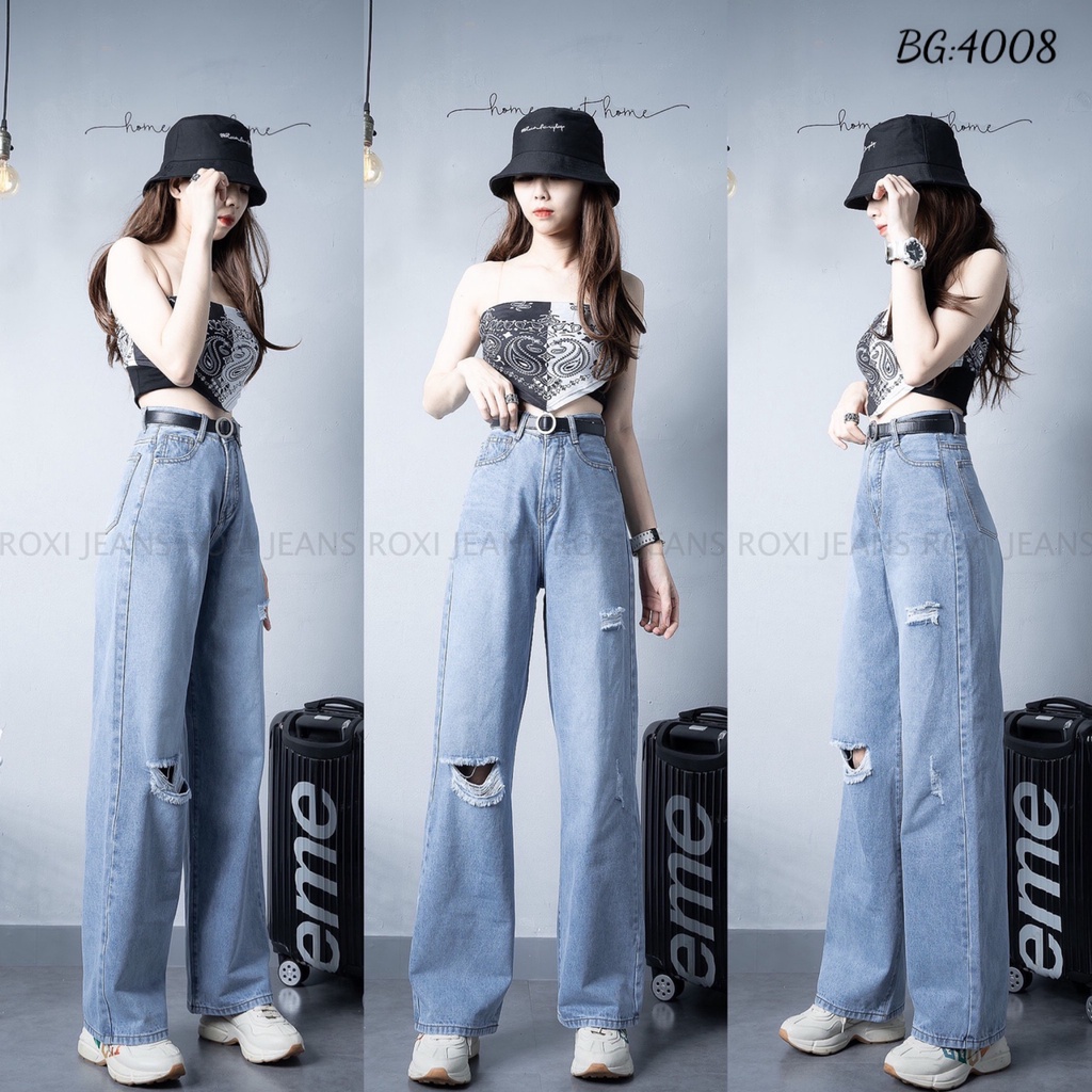 Quần Baggy Jean Nữ Ống Rộng Dáng Dài Rách Kiểu ULZZANG Hình Thật