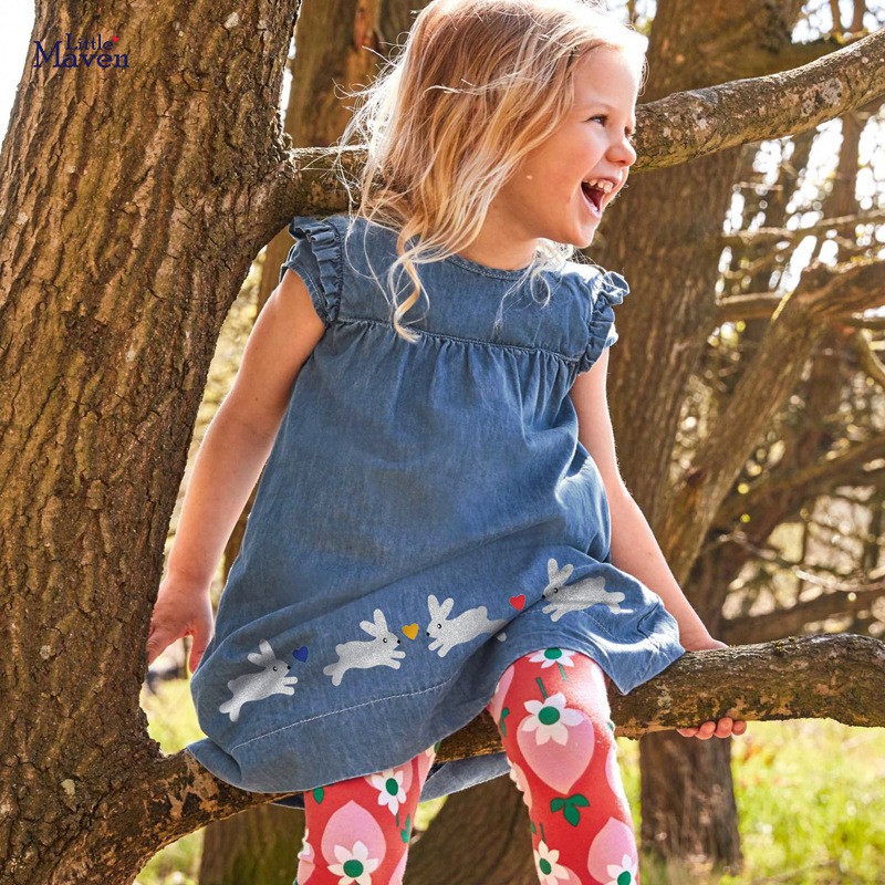 Váy denim mùa hè Little Maven bé gái tay hến siêu xinh 2-7T