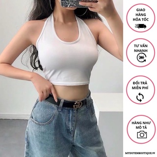 Áo croptop cổ yếm thun gân và thun borip co dãn - mẫu sexy tôn dáng