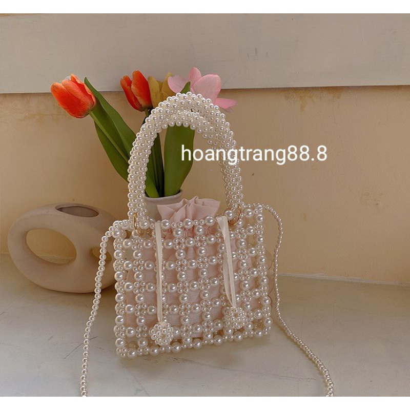 Túi kết hạt cườm giả ngọc trai handmade dáng vintage