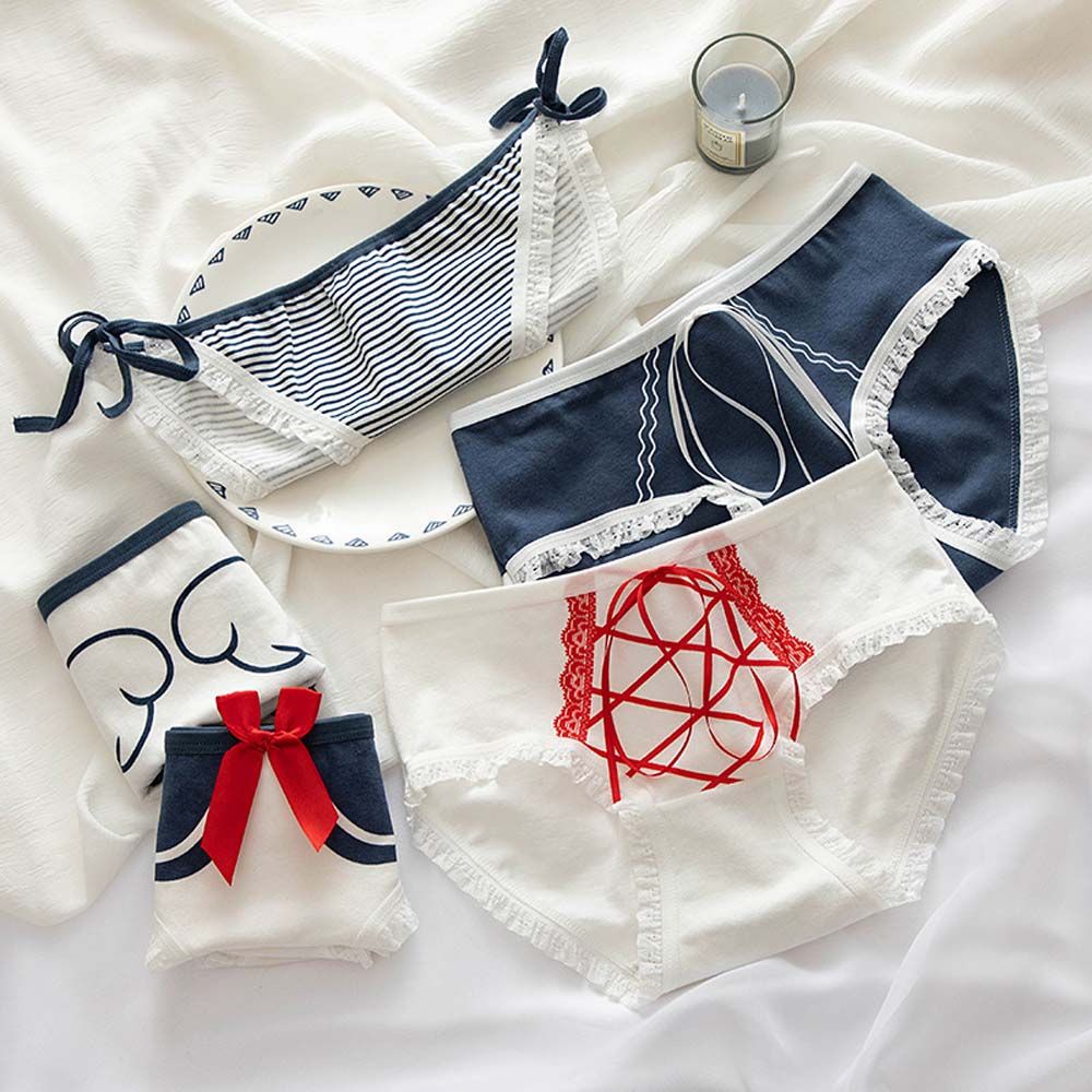Quần Lót Cotton Phối Ren Không Đường May Đính Nơ Lưng Vừa Phong Cách Hàn Quốc Cho Nữ