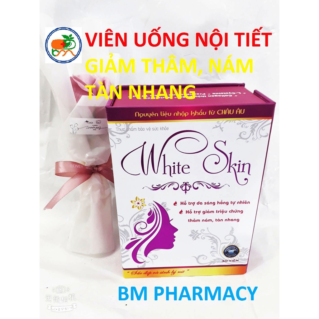 Viên uống nội tiết tố WHITE SKIN, giúp da sáng hồng tự nhiên, giảm thâm, nám, tàn nhang, đồi mồi, mụn trứng cá