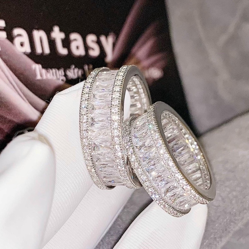 Nhẫn kim cương đầy đủ kim cương siêu flash mạ bạc sang trọng dành cho nữ - Trang Sức Queen