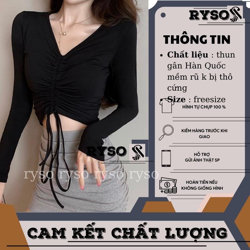 Áo Croptop Tay Dài Cổ Tim Rút Dây Kiểu Nữ Ôm Body Sexy CRT thun gân dày dặn cao cấp
