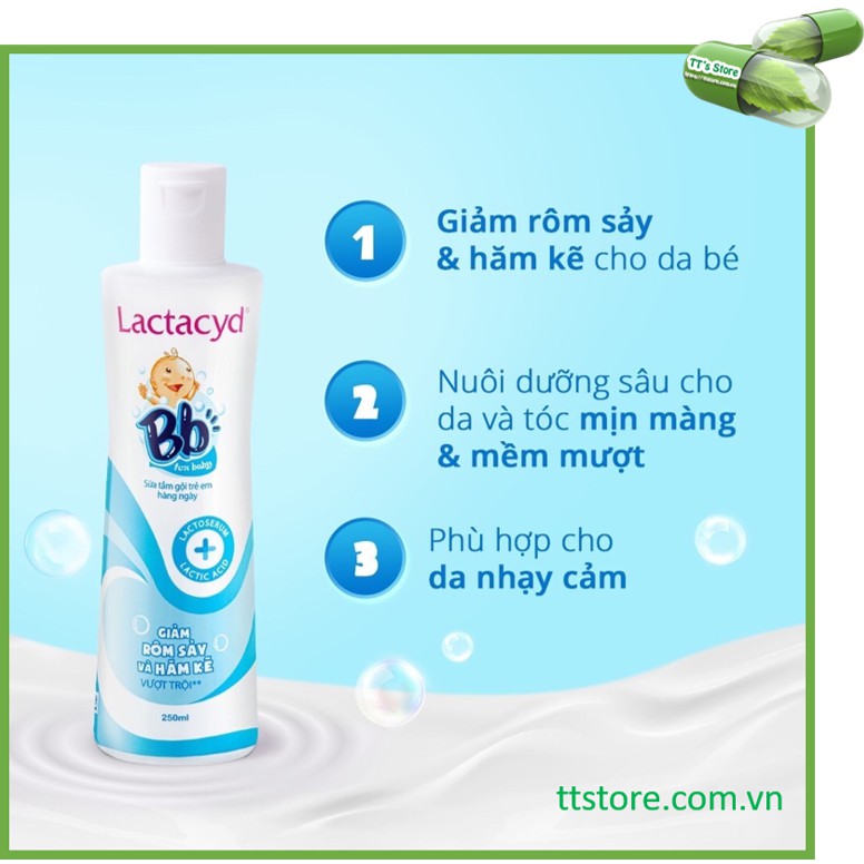 Sữa tắm gội trẻ em Lactacyd Milky - Lactacyd BB - Lactacyd em bé - giảm rôm sảy, hăm kẻ