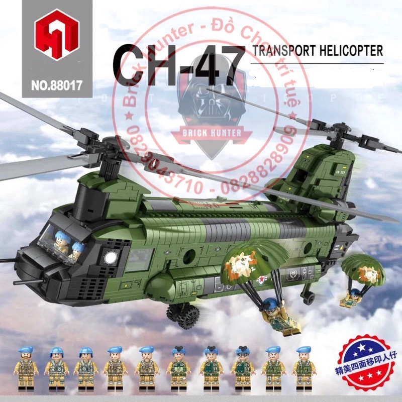 Bộ xếp hình Army Juhang 88017 CH 47 mô hình lắp ráp máy bay trực thăng vận tải 2 cánh quạt