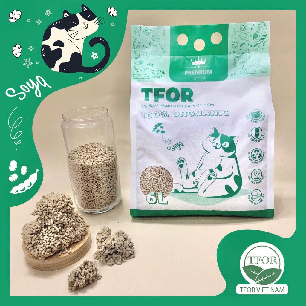 Cát vệ sinh đậu nành hữu cơ,cát mèo,cát hamster TFOR PREMIUM túi 6L