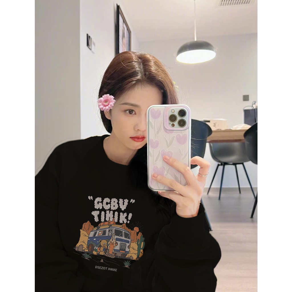 Áo Nỉ Cổ Tròn Form Rộng In Họa Tiết Phong Cách retro Mỹ
