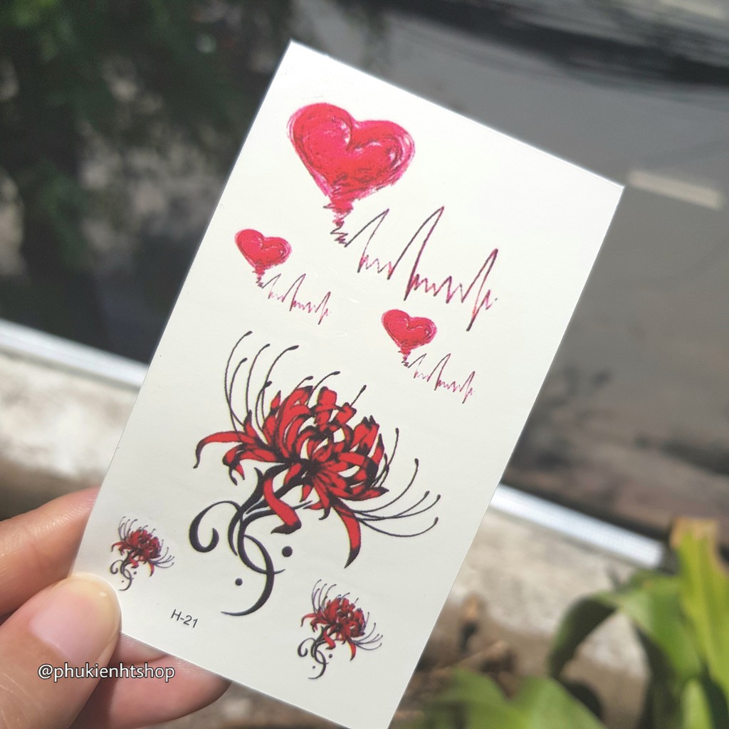 [DEAL] Hình xăm tatoo bỉ ngạn hoa nhịp tim. Xăm dán tatoo mini tạm thời, size &lt;10x6cm