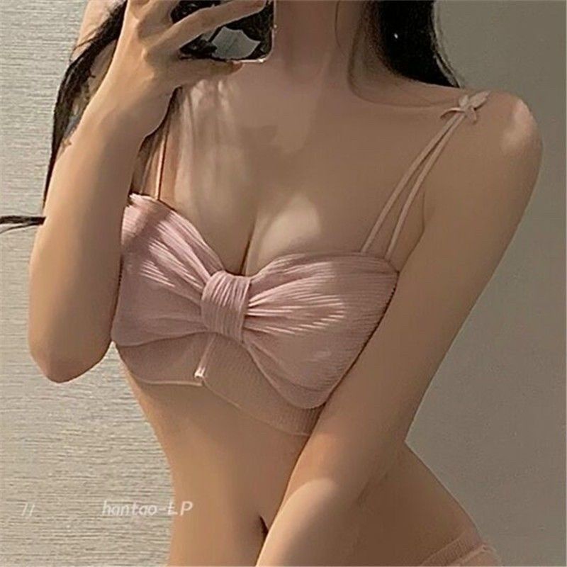 Áo bra 2 dây lưới dập cột xoắn nơ cực dễ thương