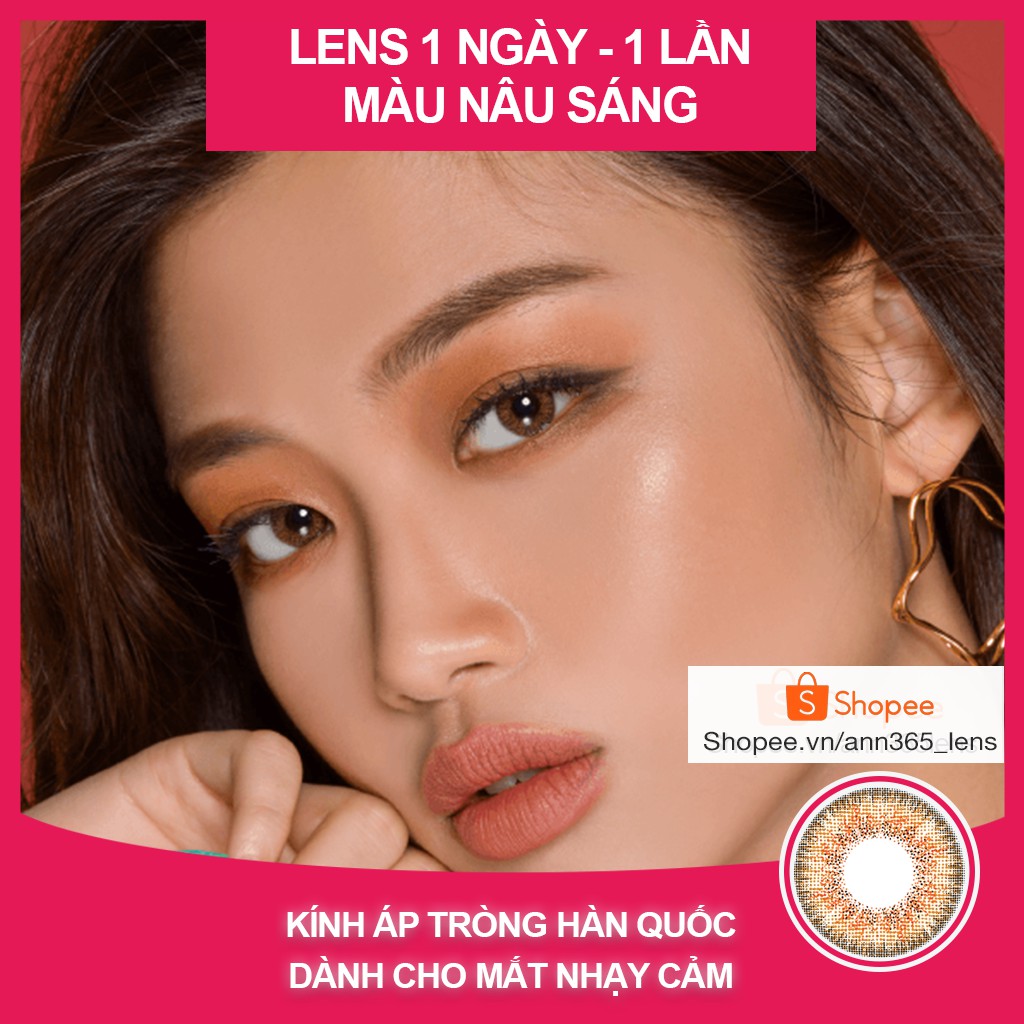 Lens hàn dùng 1 lần 24h, Lens mắt đẹp hàn quốc, kính áp tròng cận thị dùng 1 ngày nhiều độ cận thị màu nâu, xám