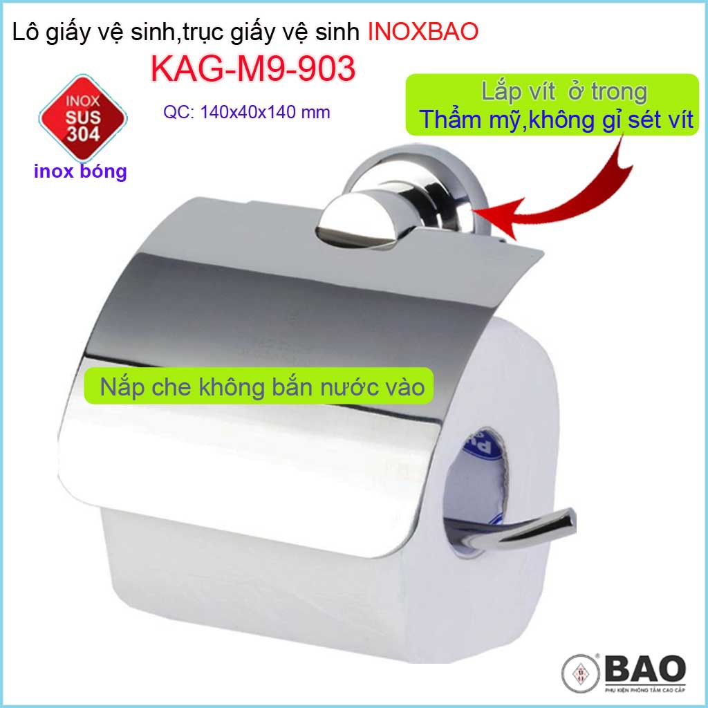 Hộp đựng giấy vệ sinh Inox Bảo KAG-M9-903, Móc giấy toilet SUS304 inox dập khuôn cao cấp thiết kế tuyệt đẹp