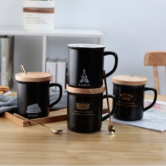 Cốc Sứ Cao Cấp Hình Địa Danh 500ml Có Nắp Đậy