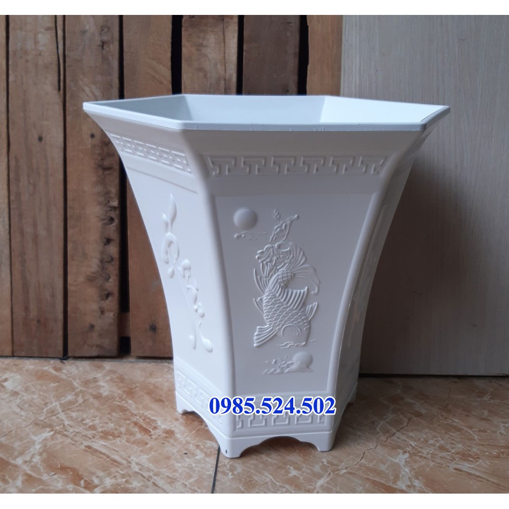 Chậu nhựa lục giác hoa văn 4 chân phúc lộc thọ cao cấp trồng hoa tết