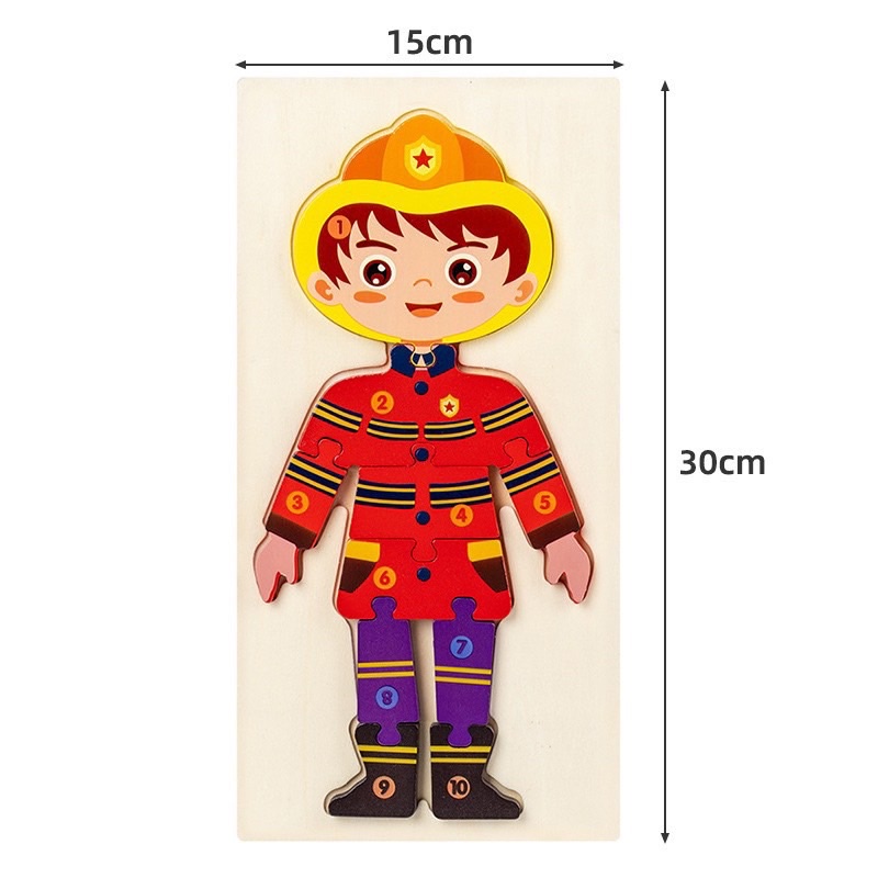 Ghép hình gỗ size to loại cao cấp chủ đề nghề nghiệp, ghép nối số cho bé từ 1-10 chủ đề nghề nghiệp size đại