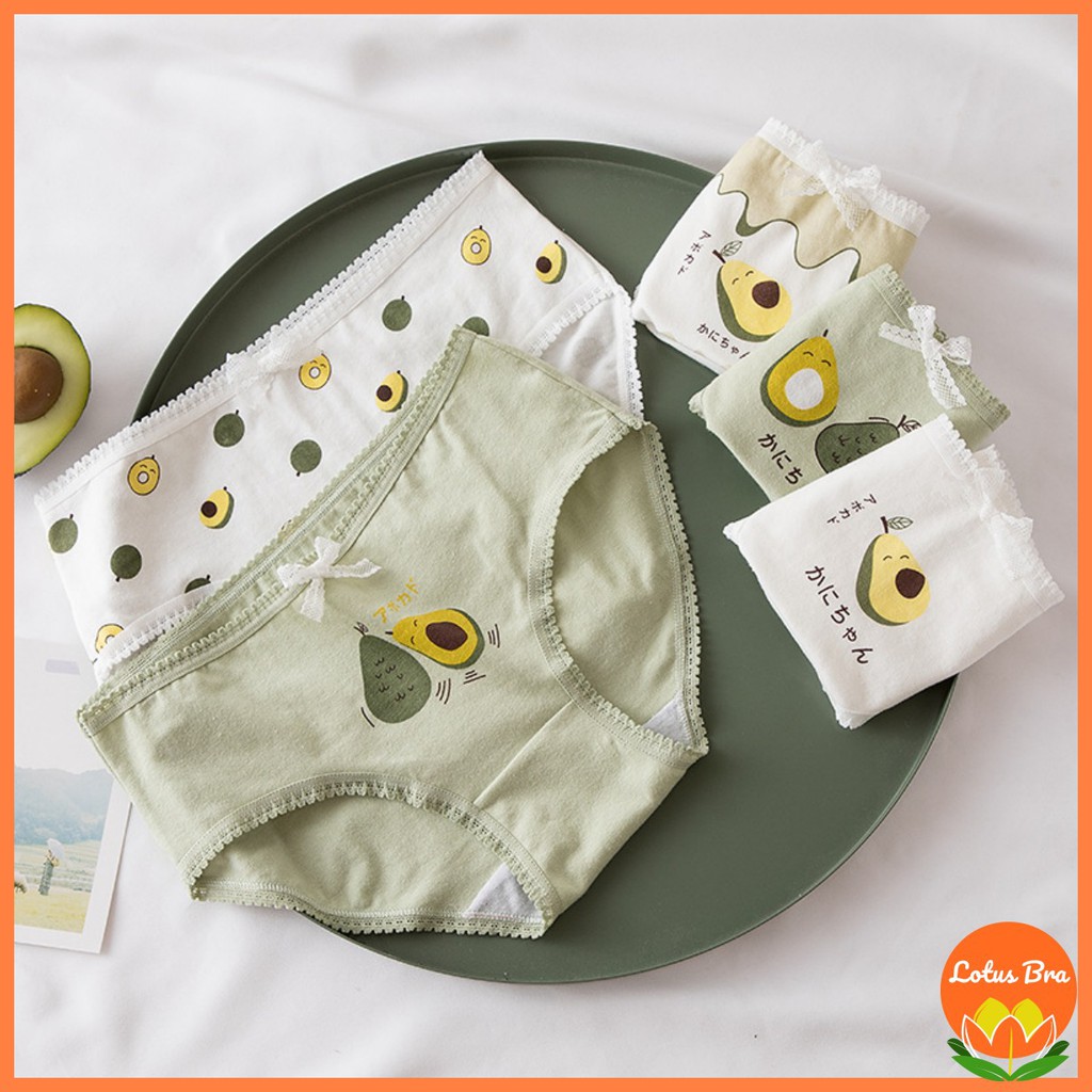 Set 5 quần lót nữ sinh cotton họa tiết trái bơ (Size M L)