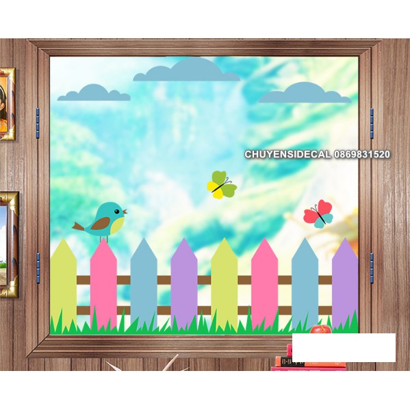 Decal Dán Kính Cao Cấp - Hàng rào sắc màu ( 60x58cm )