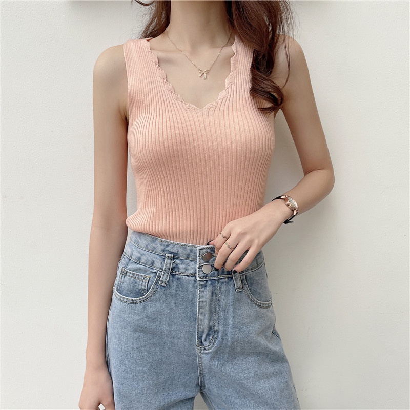  Áo Dệt Kim Không Tay Cổ Chữ V Phong Cách Hàn Quốc Cho Nữ 40-63kg | BigBuy360 - bigbuy360.vn