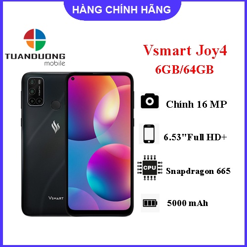 [Mã SKAMA07 giảm 8% đơn 250k]Điện thoại Vsmart Joy4 (6GB/64GB) Hàng Mới Nguyên Hộp - Bảo Hành Chính Hãng