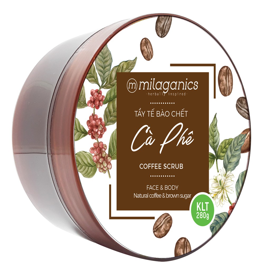 Tẩy Cà Phê Milaganics Robusta Natural Coffee & Brown Sugar Scrub MILAGANICS 280g (Hũ)