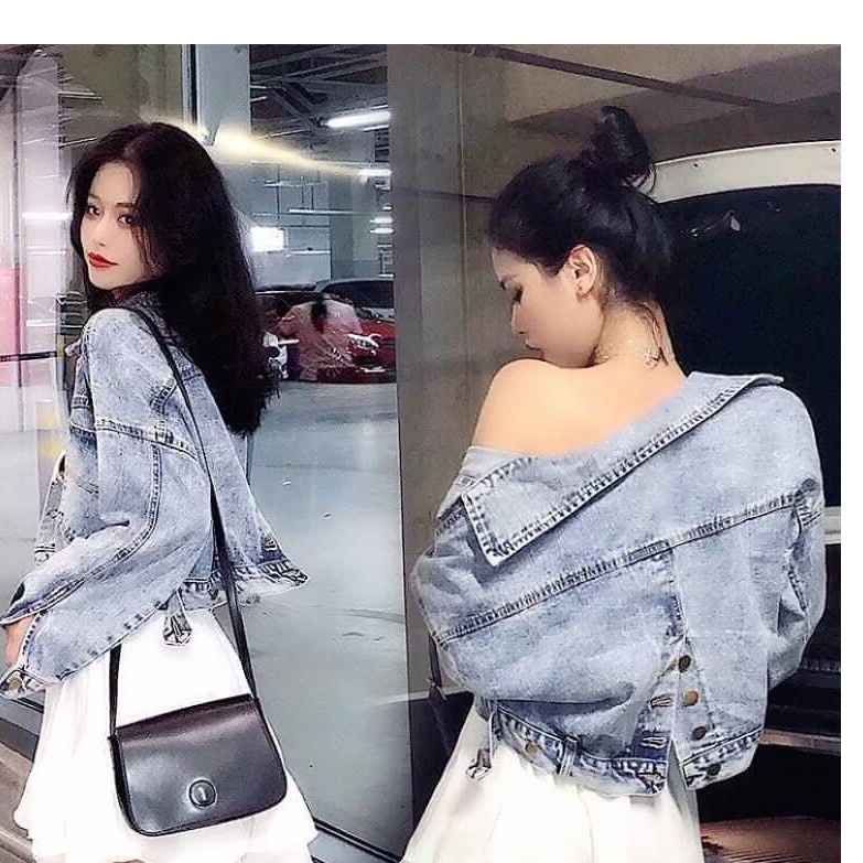 ÁO KHOÁC JEAN NỮ PHỐI CÚC SAU LƯNG THỜI TRANG XANH JEAN 3308 | BigBuy360 - bigbuy360.vn