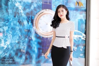 SƠ MI PEPLUM LỆCH CHẤM BI