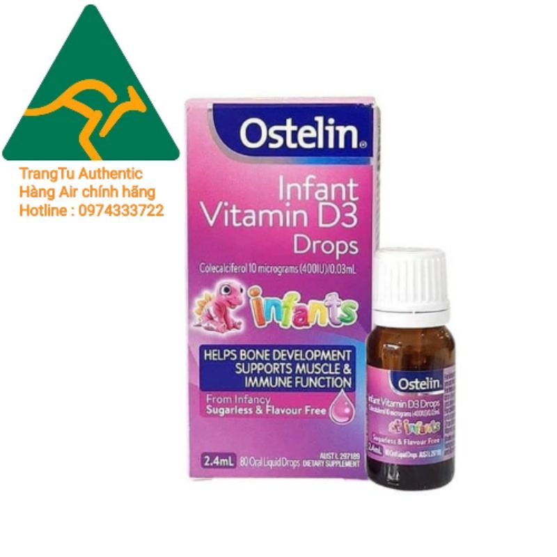 Vitamin D3 cho bé,Ostelin Vitamin D3 Drops 2,4ml bổ sung cho bé từ sơ sinh