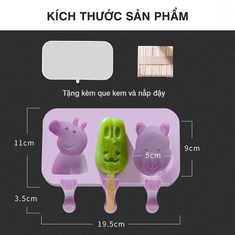 Khuôn làm kem 6 que silicon hình thú, khuôn làm kem cute cho bé -GD188