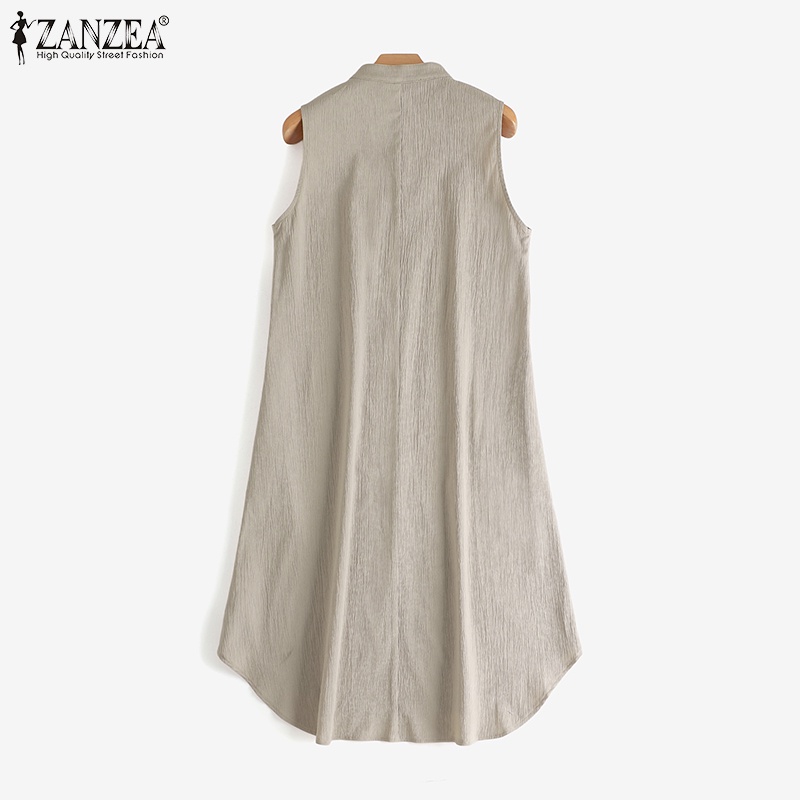 ZANZEA Đầm Mini Không Tay Cổ Tròn Cài Nút Phía Trước Thời Trang Cho Nữ