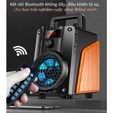 Loa Bluetooth Karaoke Không Dây (Không Micro) Hát Công Suất Lớn 20W + Điều Khiển Từ xa / Đầu Đọc Thẻ / Loa Gỗ Với Pin