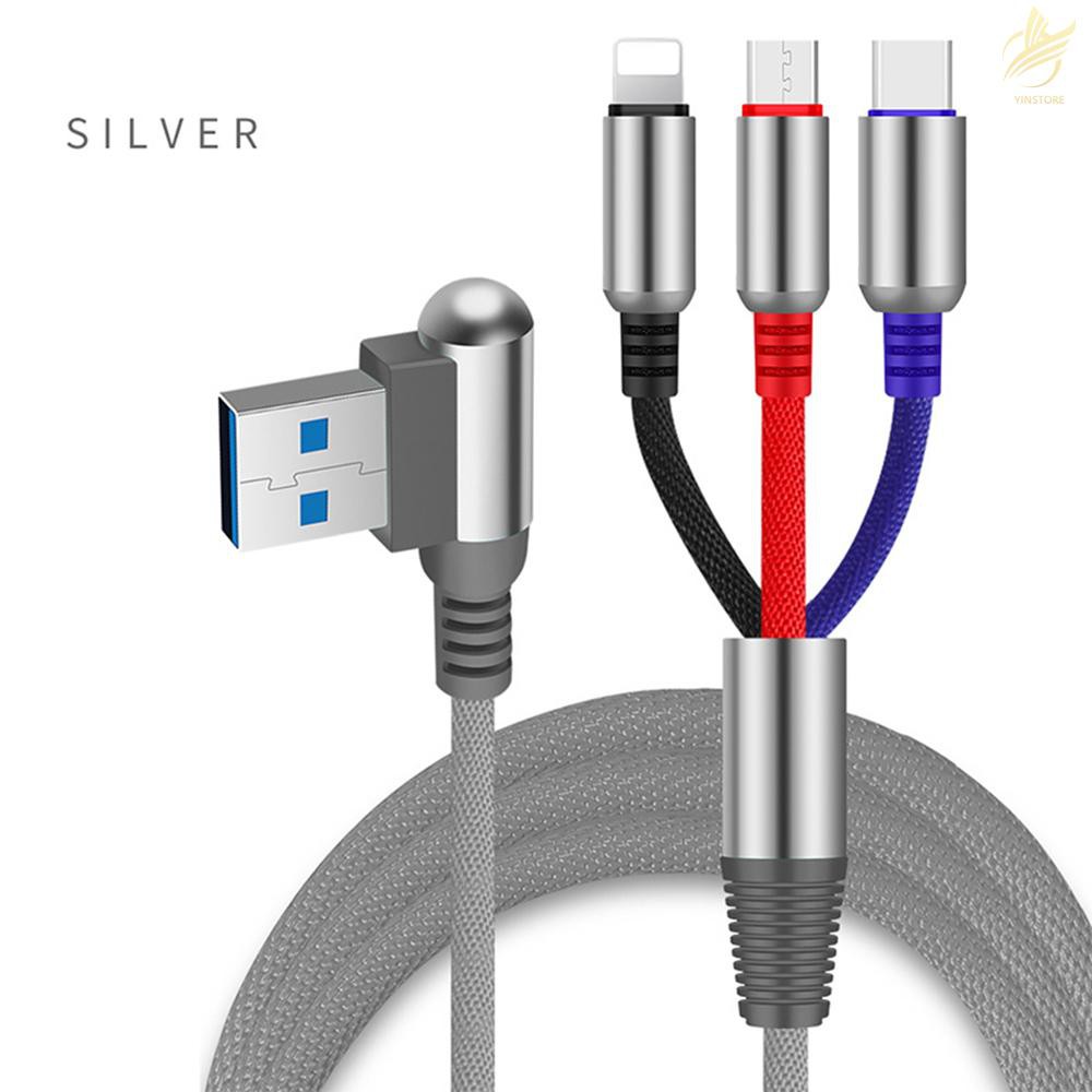 ✜3-In-1 Charging Cable USB to Micro USB + Type C + Lightning Charging Cable Fast Charging Wire Mobile Phone Charging Ada