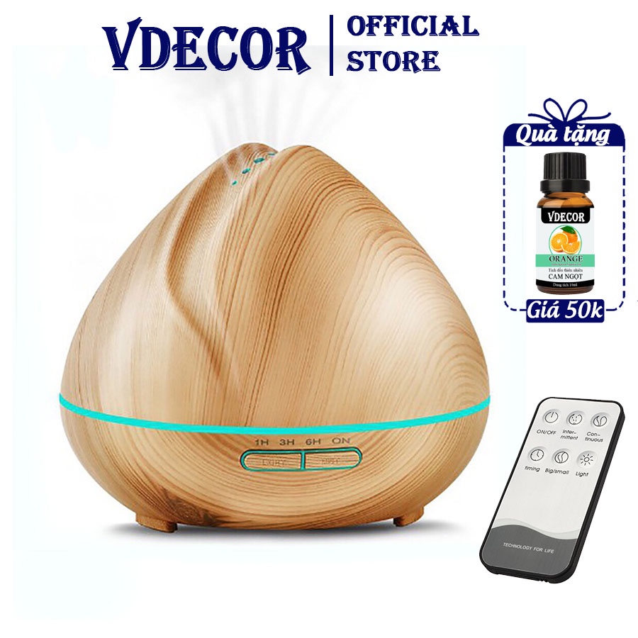Máy khuếch tán tinh dầu VDECOR hình BÚP SEN cao cấp dung tích 550ml Bảo hành 12 tháng