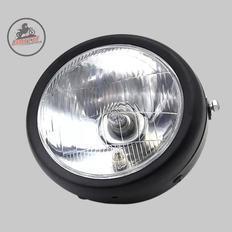 Đèn pha xe máy độ 16cm gáo săt sơn đen mặt kính trong chuyên độ các dòng xe classic, cafe racer , vintage