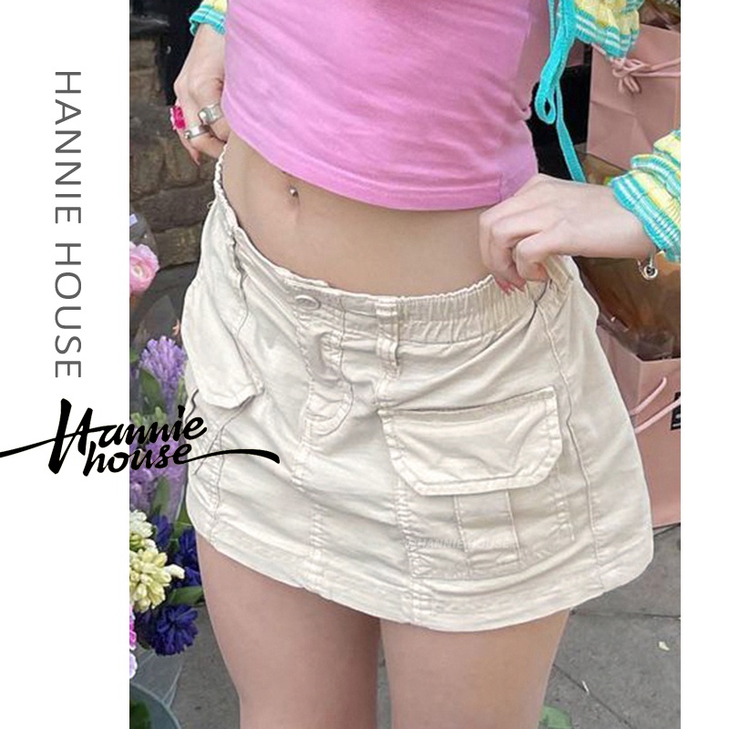 Hannie- Chân Váy Chữ A Mini Lưng Thấp Trơn Màu