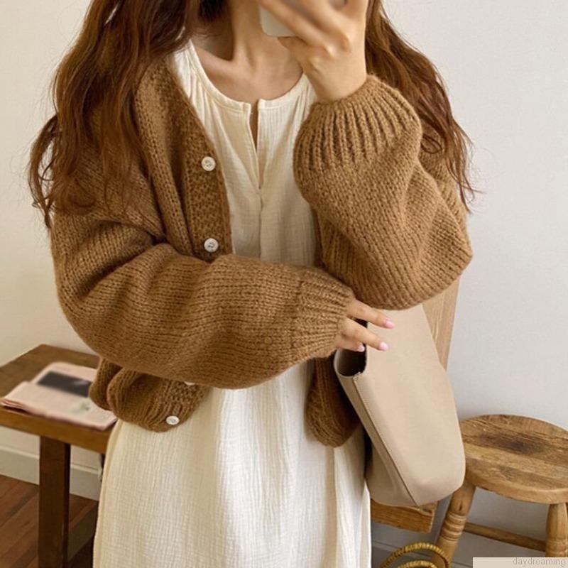 Áo cardigan dệt kim tay dài cổ chữ V dáng rộng thời trang cho nữ