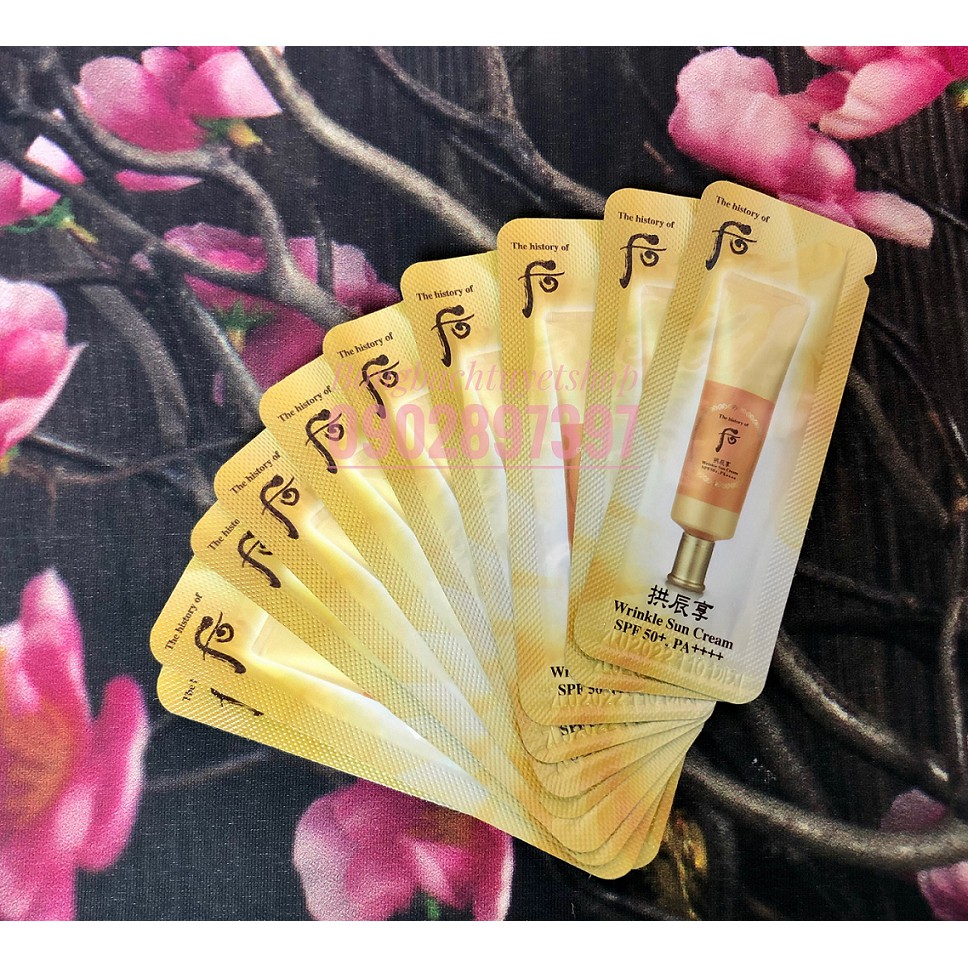 10 Gói Kem Chống Nắng Cao, Chống Nhăn Whoo Wrinkle Sun Cream SPF 50+,PA++++ - Phiên bản mới nhất Whoo - Sample 1ml