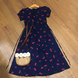 Đầm cherry xanh form dài (kèm hình thật)