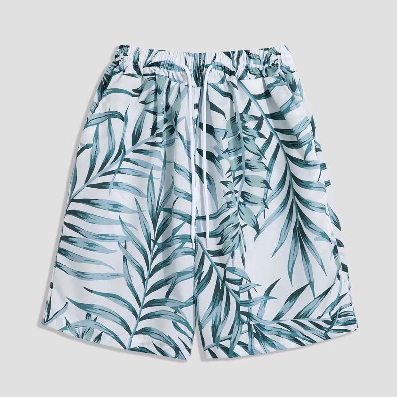 Áo Sơ Mi Ngắn Tay In Họa Tiết Lá Cây + Quần short Dáng Rộng Thoáng Khí Thời Trang Mùa Hè Phong Cách Hàn Quốc Cho Nam