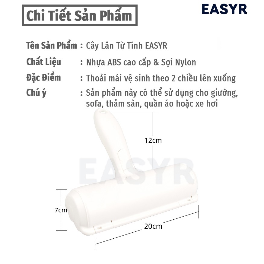 [NHẬN QUÀ 100K] Cây Lăn Lông Từ Tính Tĩnh Điện EASYR [FREESHIP] Lăn Sạch Bụi & Lông Thú Cưng, Bảo Hành Đổi Trả