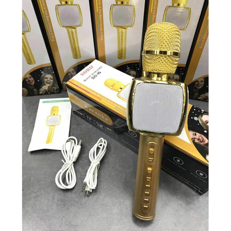 Mic hát karaoke bluetooth SD16, MICRO không dây mini, có sạc pin dung lượng 1500mAh