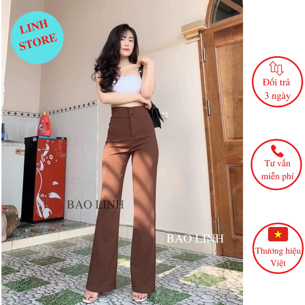 Quần Ống Loe Nữ Cạp Cao Dáng Suông Phối 2 Cúc Chất Liệu Tuyết Mưa  Cao Cấp Không Nhăn Đứng Form Dễ Phối Đồ