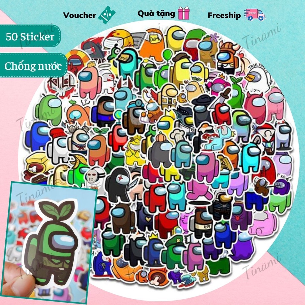 50 Sticker game Among Us chống nước dán điện thoại laptop vali ván trượt mũ bảo hiểm xe máy decor phòng