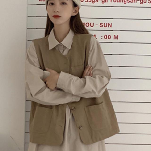 Set Đầm Kaki Dài Tay Và Áo Khoác Ghi Lê Phong Cách Trẻ Trung Dành Cho Nữ