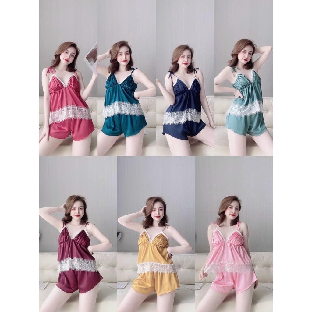 Đồ Ngủ Nữ Sexy Bộ Đồ Ngủ Satin Phối Ren Siêu Sang Cực Xinh FREESHIP | BigBuy360 - bigbuy360.vn