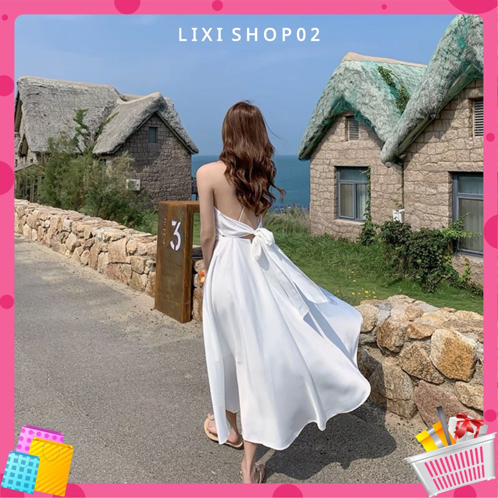 Đầm maxi 2022 trắng hở lưng đi biển CÓ SẴN MÚT NGỰC vải Lụa cao cấp may loại 1 | BigBuy360 - bigbuy360.vn